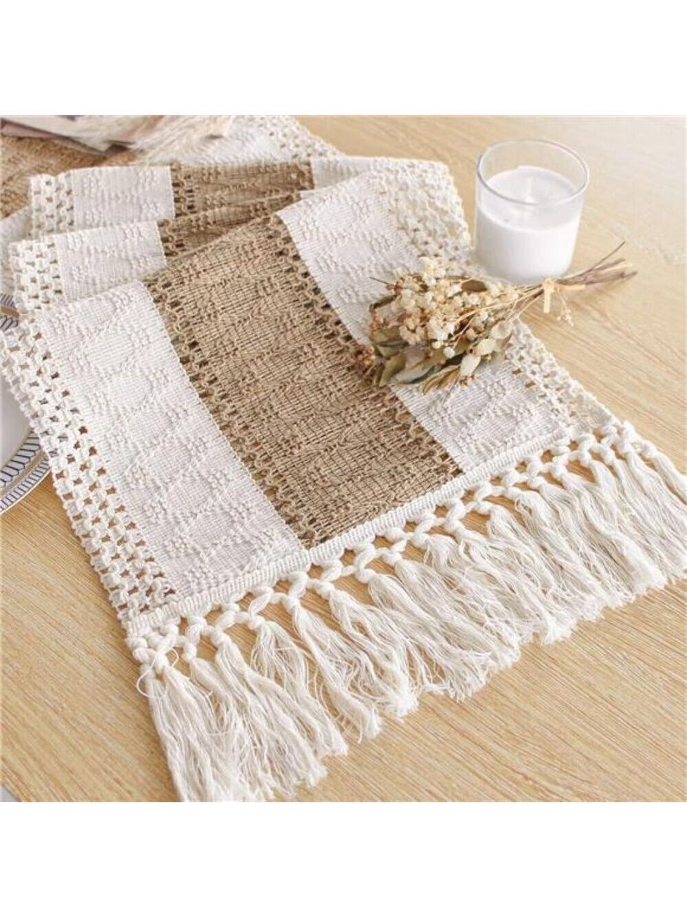 Boho Table Runner Home Decor with Tassels 72 Inches Long Farmhouse Rustic